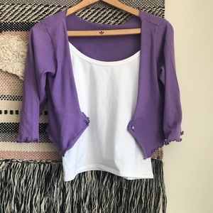 NEW Sally Mack Purple Open Front Lightweight Crop Cardigan 3/4 Sleeves Girls 12